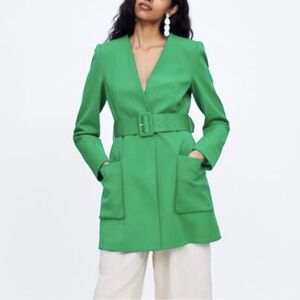 Zara Bright Green Belted Blazer Jacket
